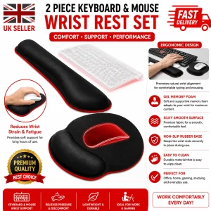 2Pc Premium Memory Foam Keyboard Wrist Support Bar and Mouse Wrist Rest Pads Set